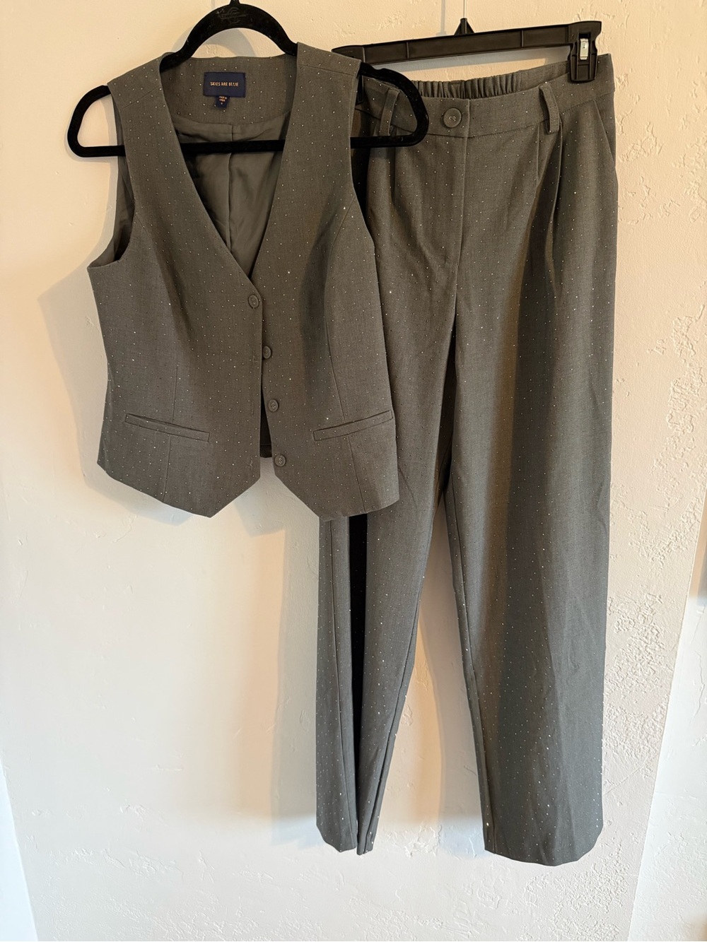 Skies are Blue Set: Gray Sparkle Trouser & Vest Set